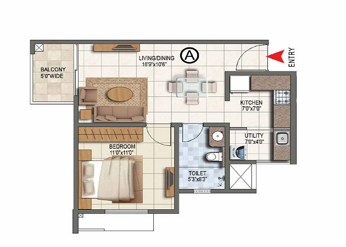 Prestige Eaton Park 1 BHK Floor Plan